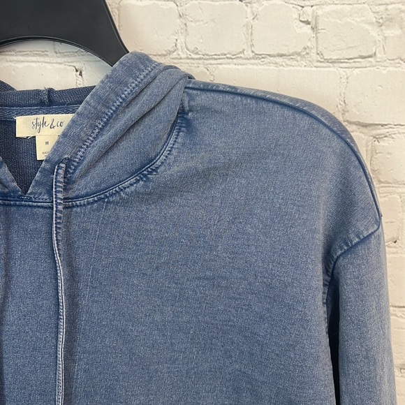 Style & Co Blue & Plaid Layered Look Hoodie Size Medium - Picture 3 of 5